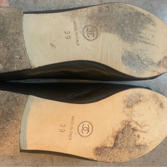 Chanel Ballet Flats Black Leather w/ Patent Toe Size 39 / US 8.5 - Picture 3 of 9